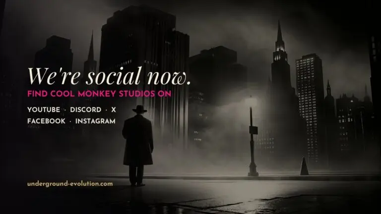 A man in a coat and hat in a foggy 1920s city at night: We're social now. Find Cool Monkey Studios on YouTube, Discord, X, Facebook and Instagram.