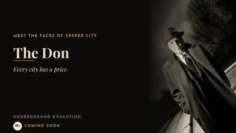 Poster of the Don in a dark coat and hat, smoking a pipe: Every city has a price