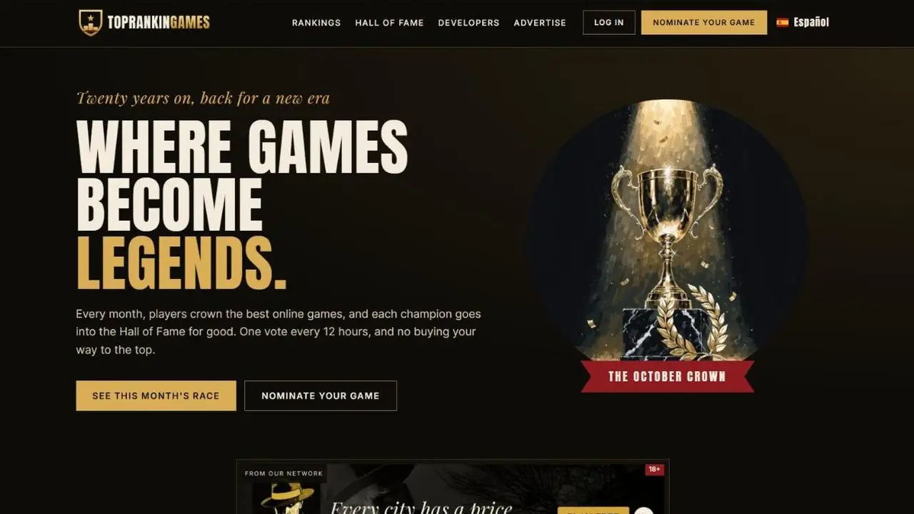 The TopRankinGames homepage: Where games become legends